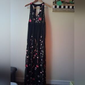 Floral Embroidered Black Dress, Maxi, Wedding Guess